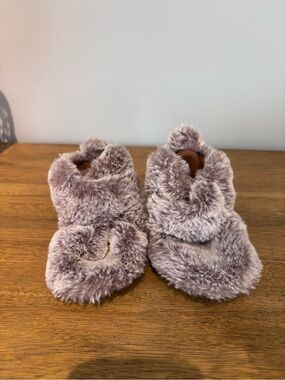 Target Plush Faux Fur Baby Slippers in Taupe